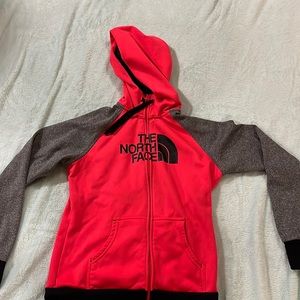 Pink and grey north face zip up
